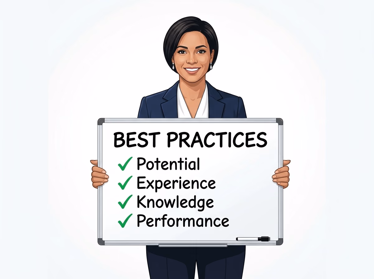 Call center best practices board showing potential, experience, knowledge, and performance