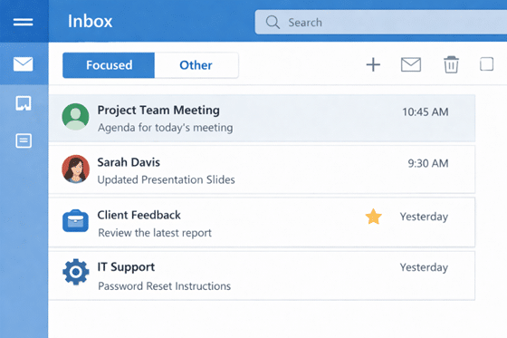 sorted inbox with Focused and Other tabs